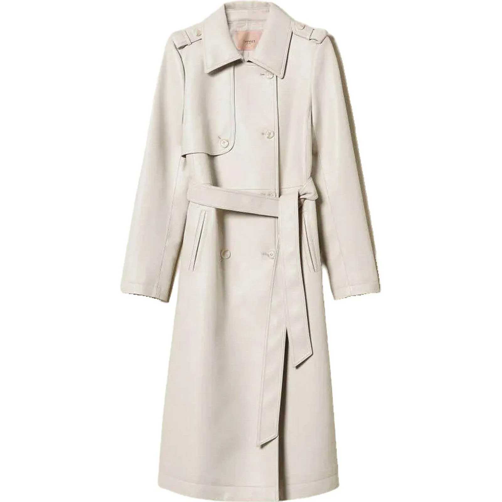 Cappotti Donna Twinset - Trench Spalmato Con Cintura - Bianco
