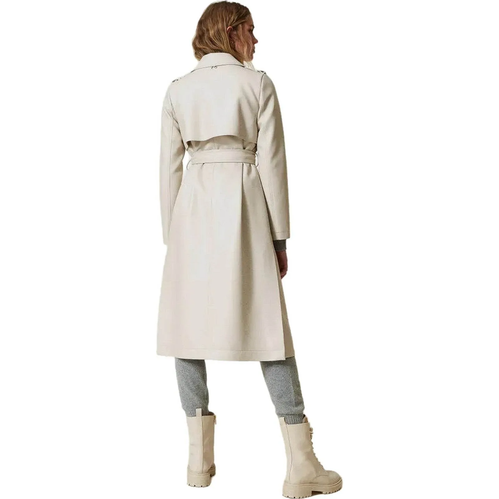 Cappotti Donna Twinset - Trench Spalmato Con Cintura - Bianco