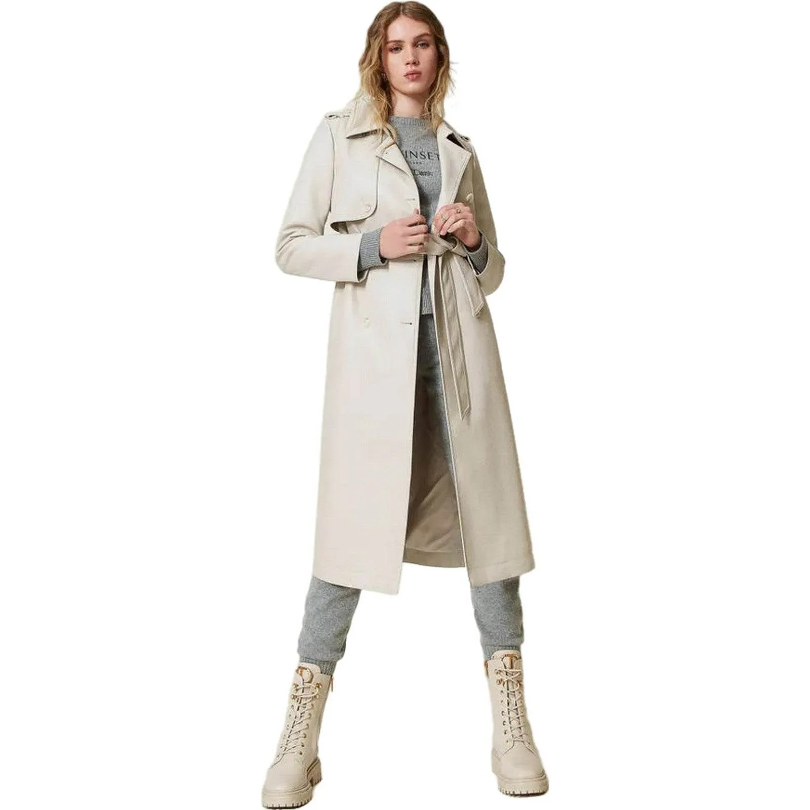 Cappotti Donna Twinset - Trench Spalmato Con Cintura - Bianco