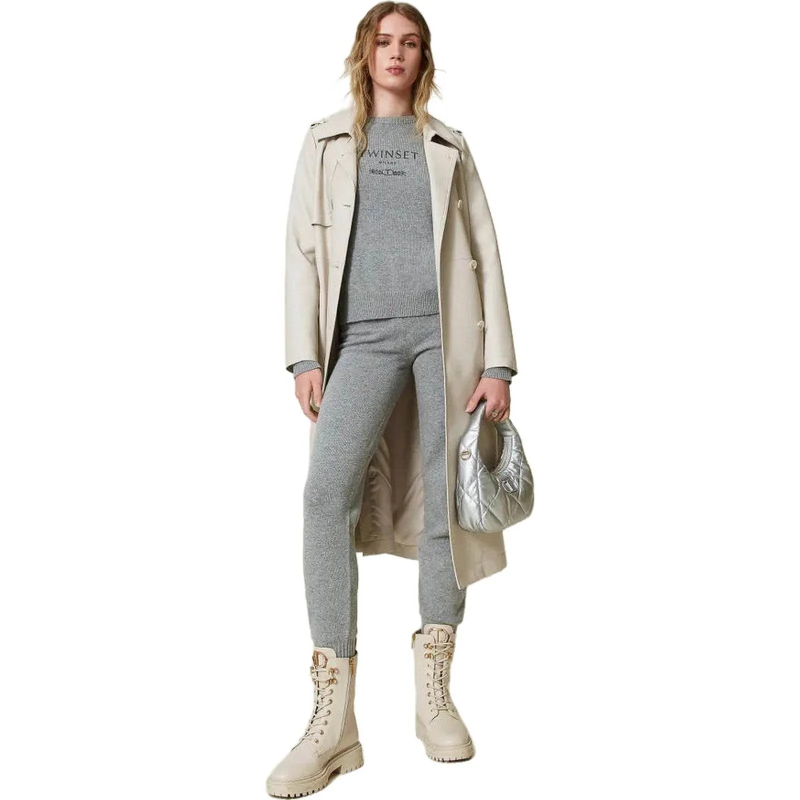 Cappotti Donna Twinset - Trench Spalmato Con Cintura - Bianco