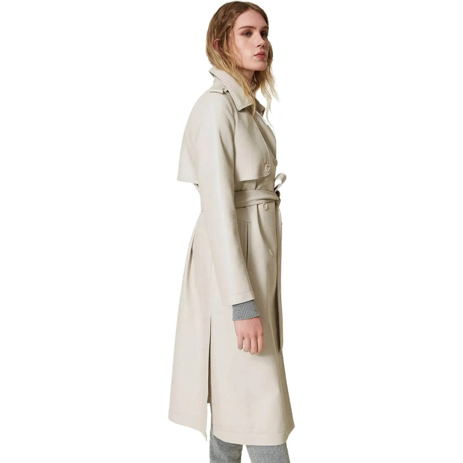 Cappotti Donna Twinset - Trench Spalmato Con Cintura - Bianco