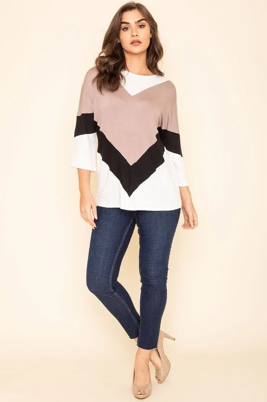 Chevron Bell Sleeve Color Block