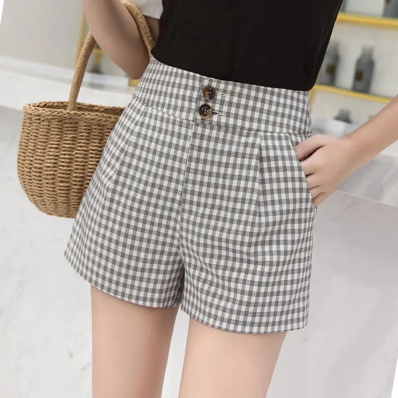 Fashion High Waist Plaid Wide-Leg Shorts