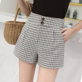 Fashion High Waist Plaid Wide-Leg Shorts
