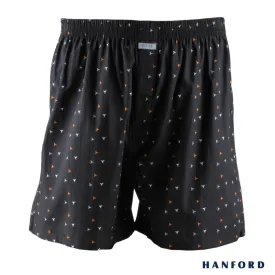 Hanford Men 100% Premium Cotton Woven Boxer Shorts Trigon - Trigon Print/Black (SinglePack)