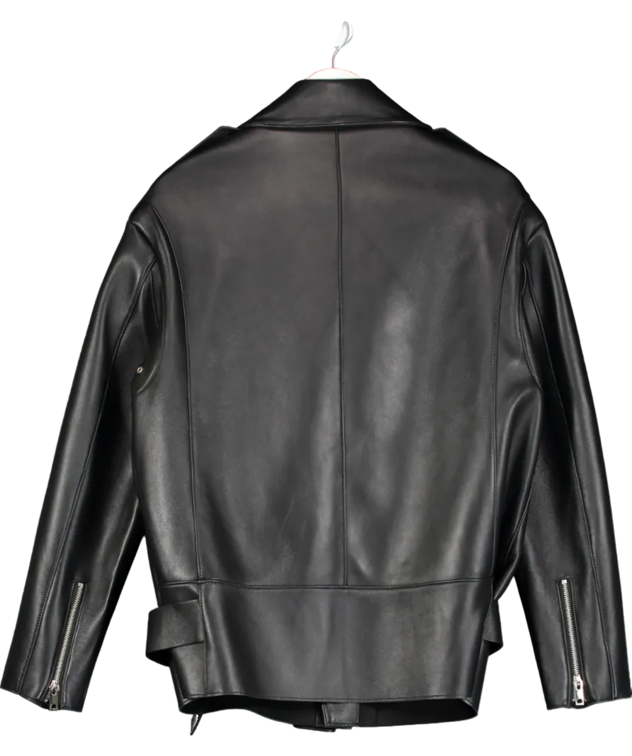 JANE & TASH Black Leather Aviator Jacket UK S