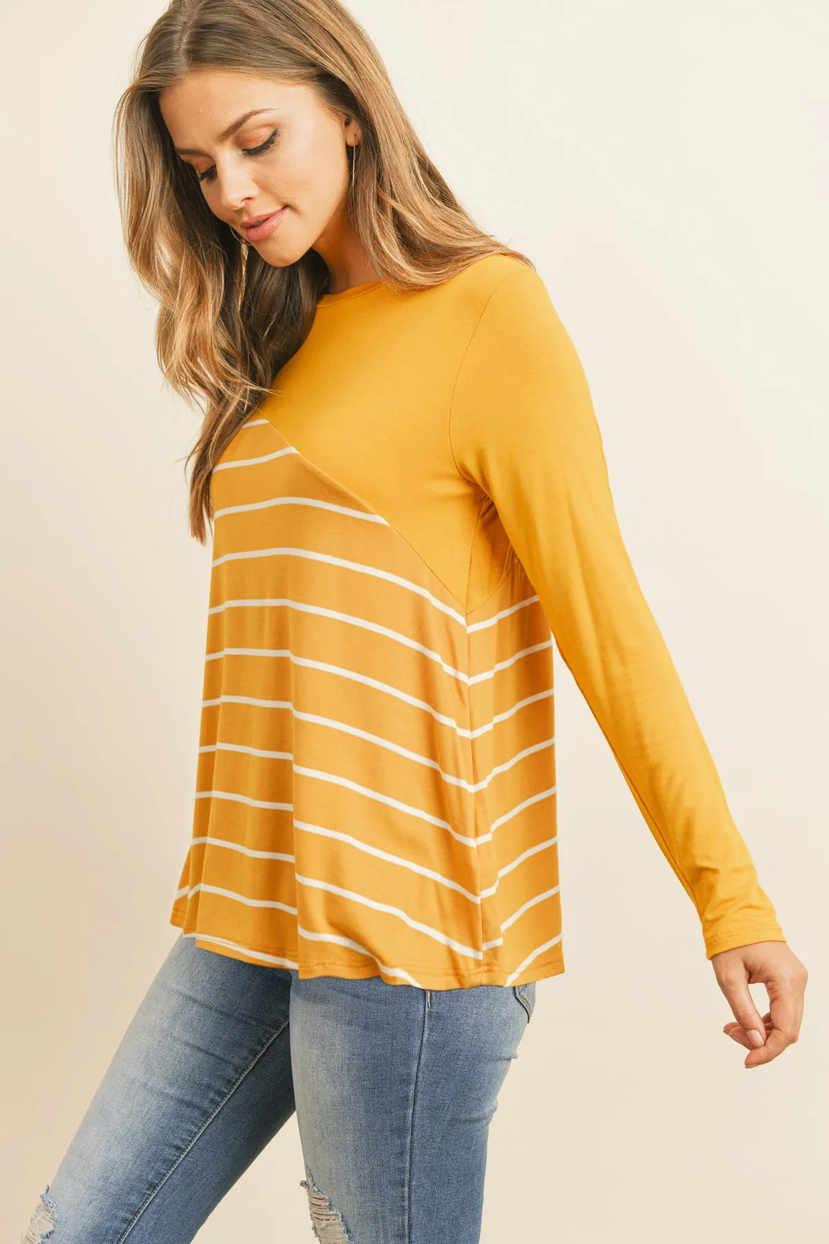 Solid Stripe Contrast Color Block Top