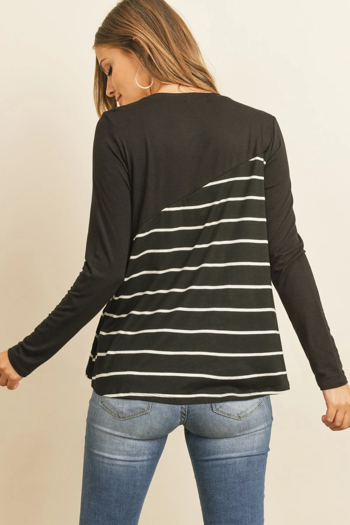 Solid Stripe Contrast Color Block Top