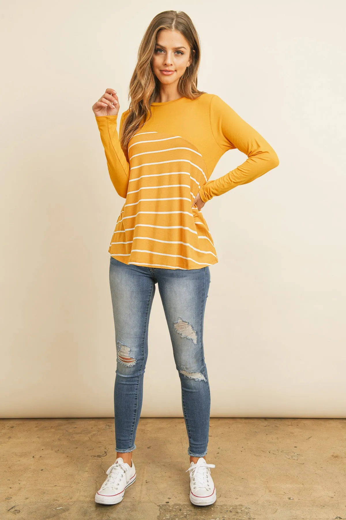 Solid Stripe Contrast Color Block Top