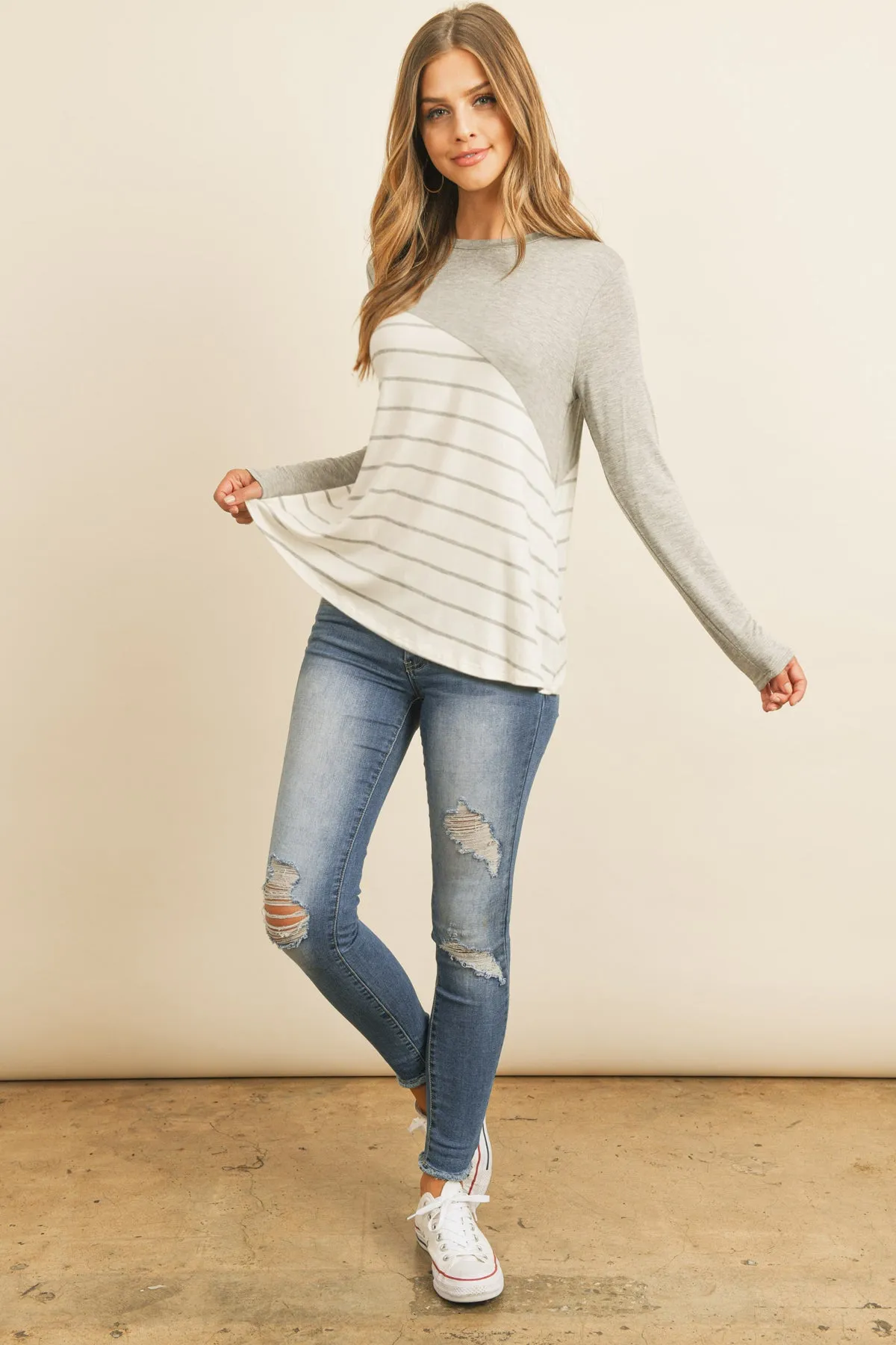 Solid Stripe Contrast Color Block Top