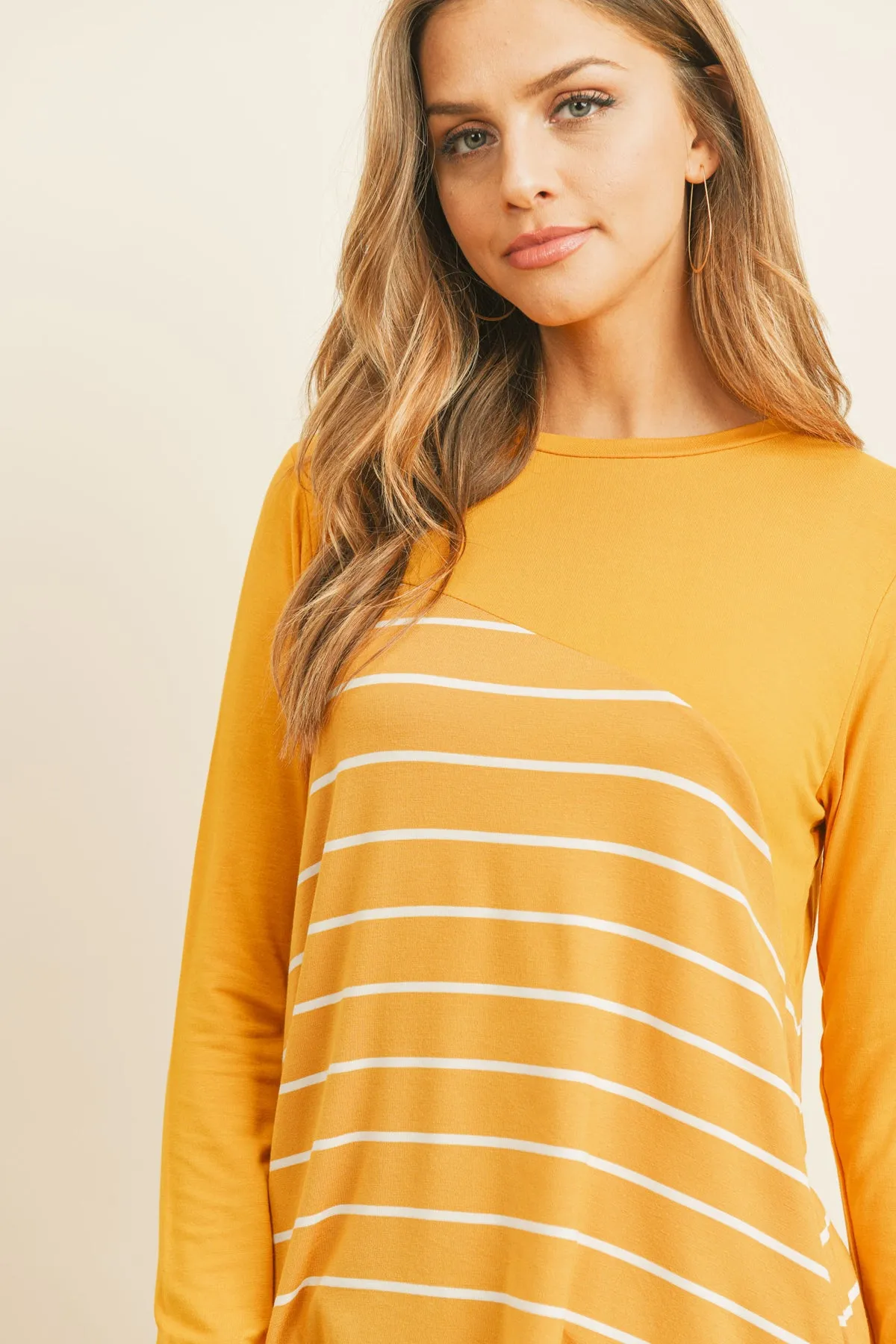 Solid Stripe Contrast Color Block Top