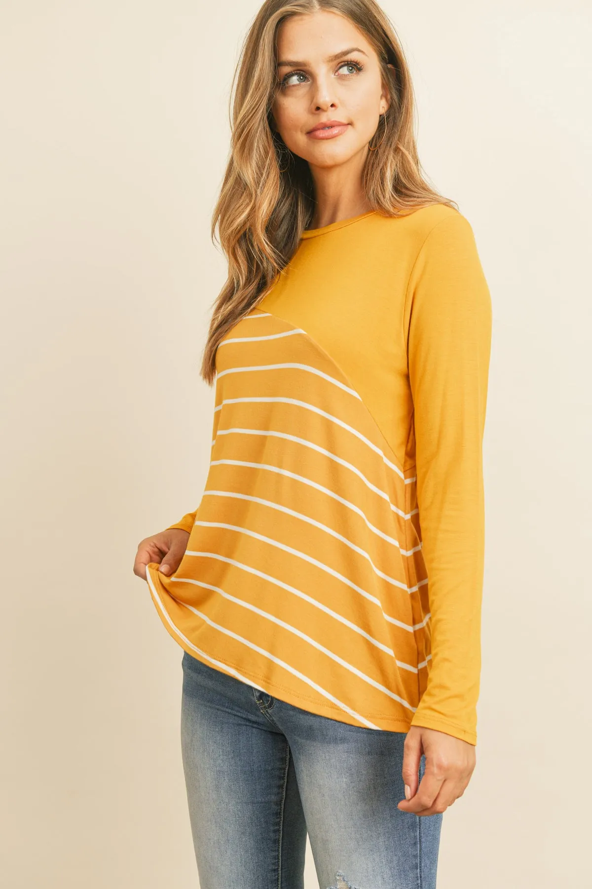 Solid Stripe Contrast Color Block Top