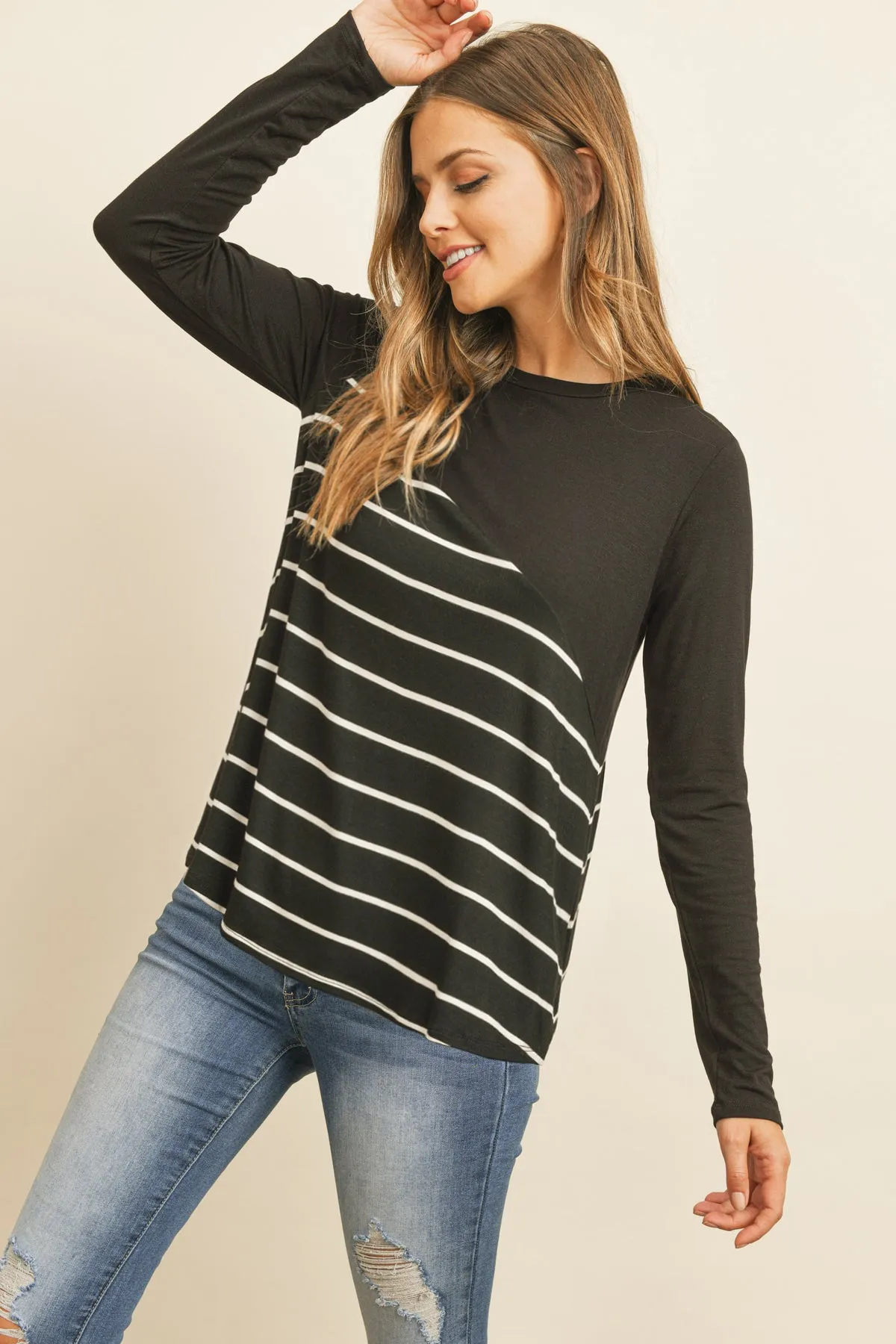 Solid Stripe Contrast Color Block Top