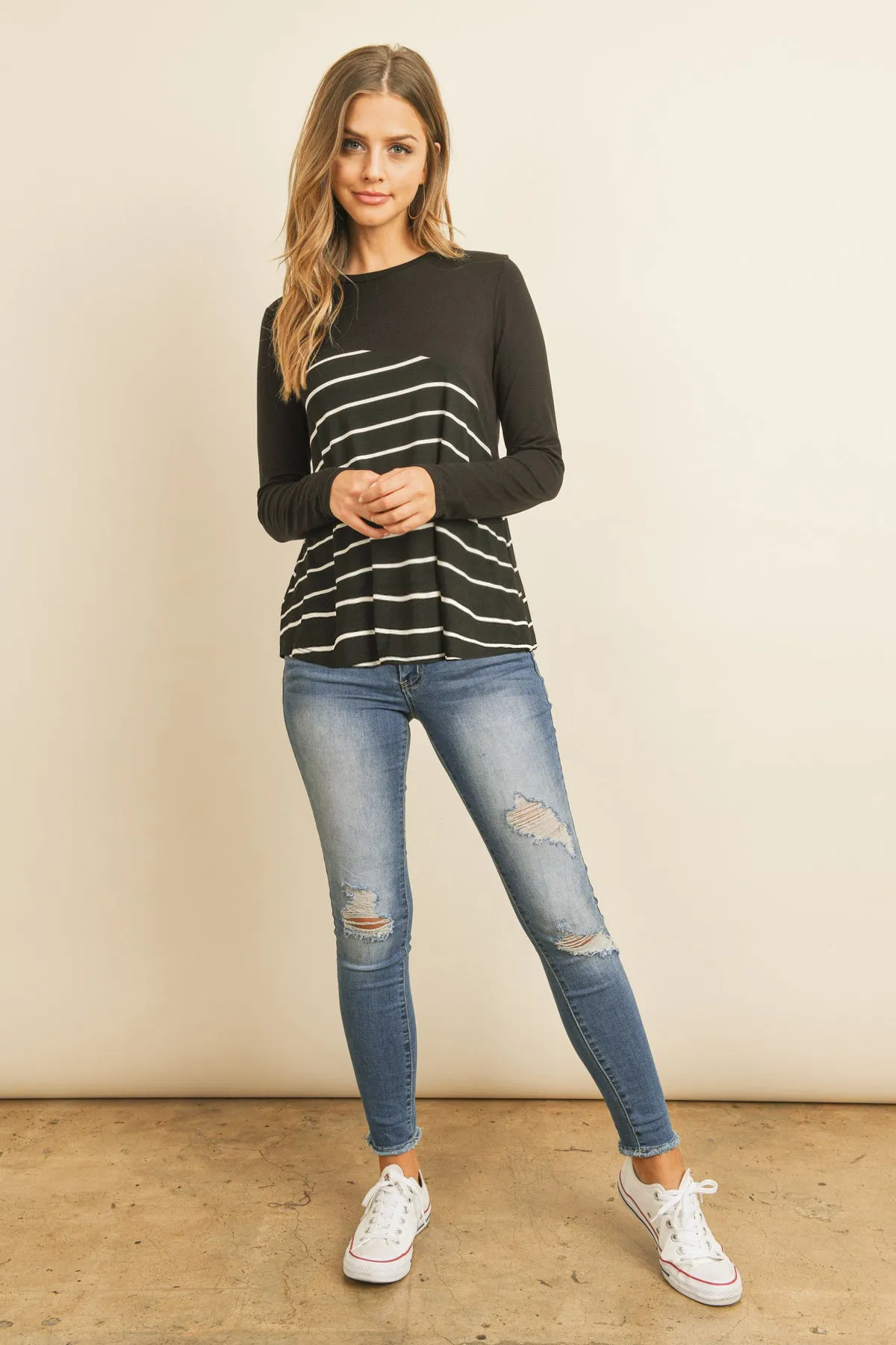 Solid Stripe Contrast Color Block Top