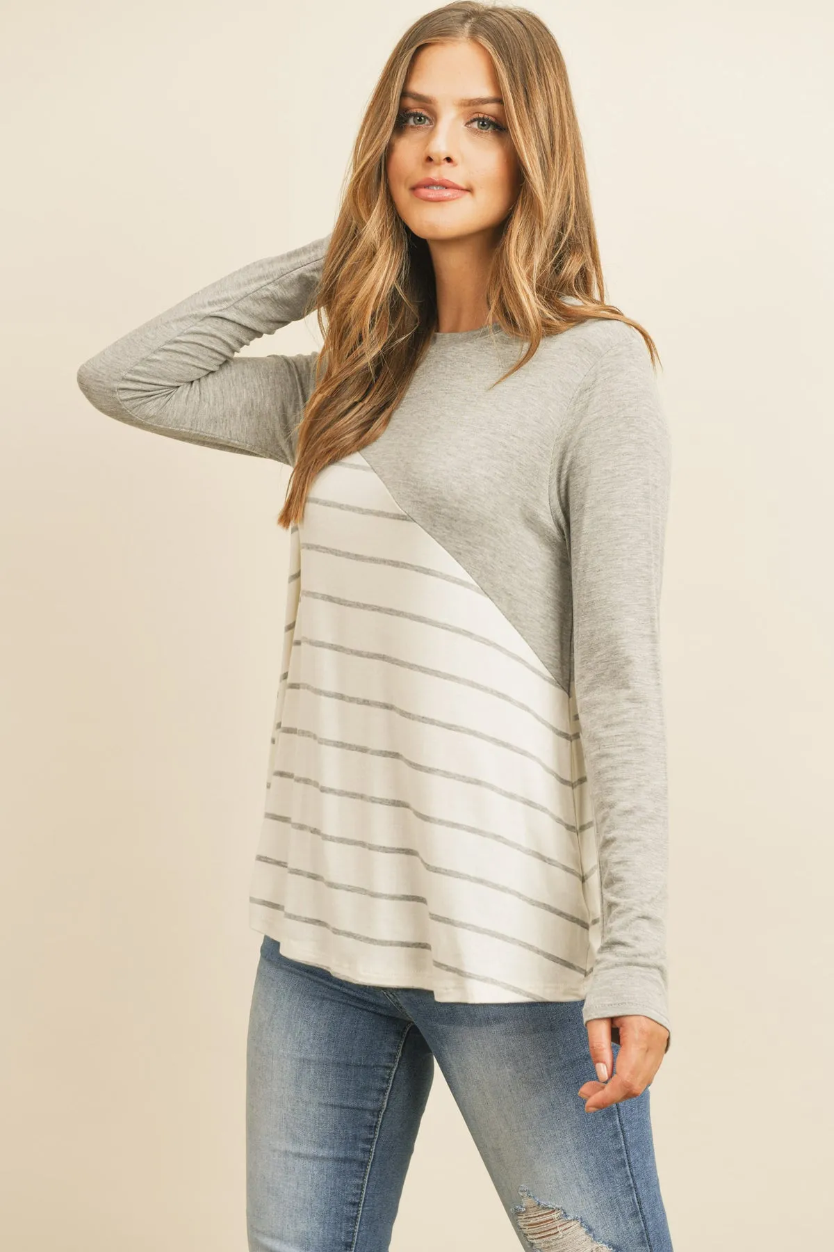 Solid Stripe Contrast Color Block Top
