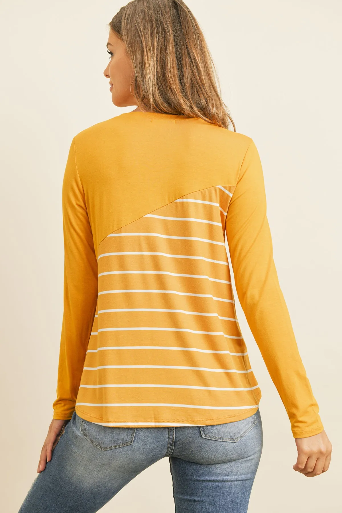 Solid Stripe Contrast Color Block Top