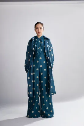 TEAL AND CREAM POLKA DOT TRENCH COVER