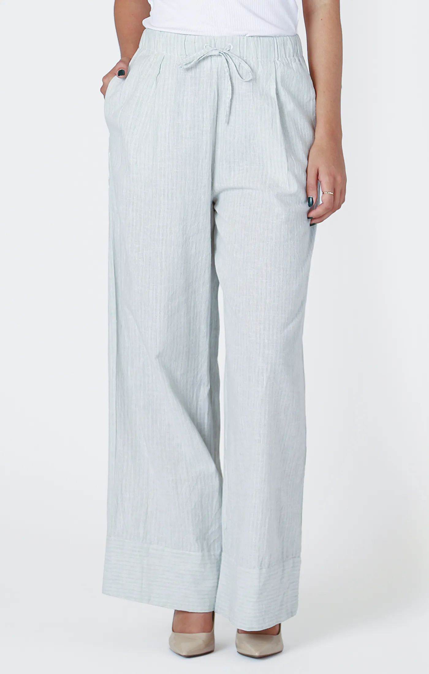 Wide Leg Elastic Waist Pant | Sand Stripe