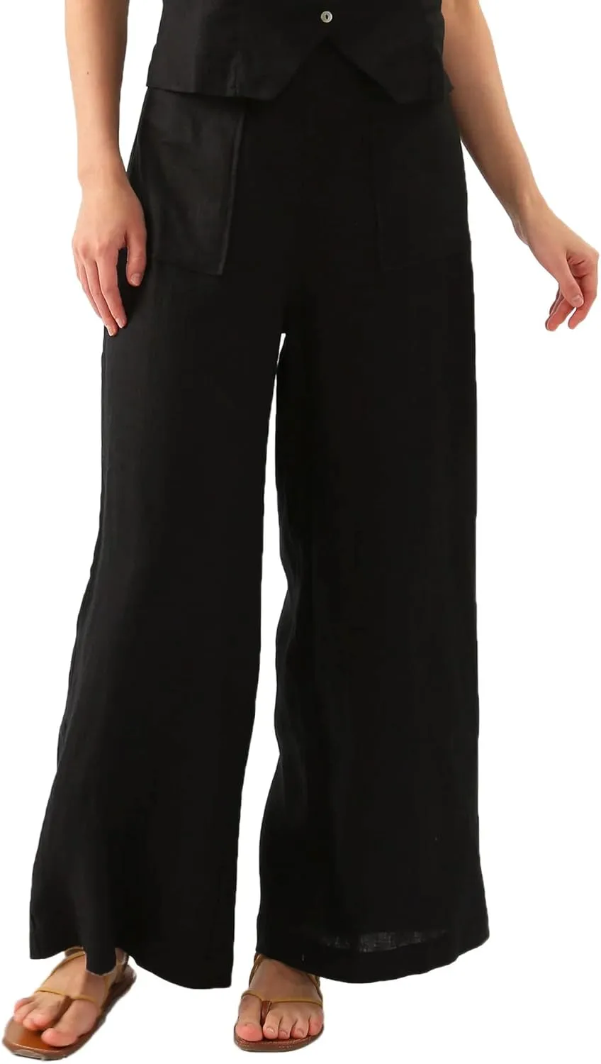 Women's 100% Linen High Waist Wide Leg Pants