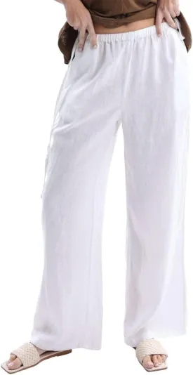 Women's 100% Linen Side Tie Wide-Leg Pants