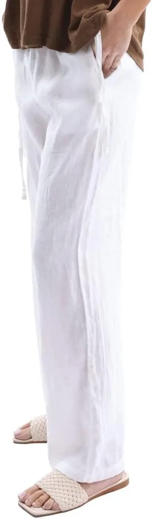 Women's 100% Linen Side Tie Wide-Leg Pants