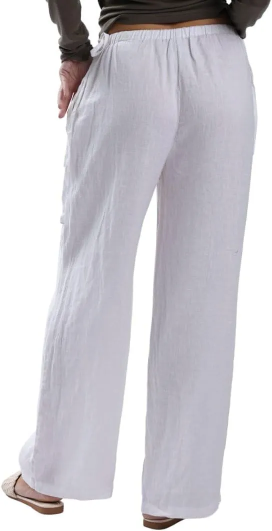 Women's 100% Linen Side Tie Wide-Leg Pants